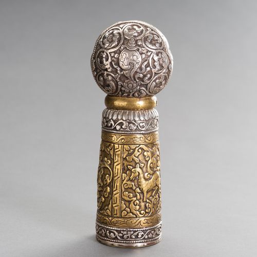 A VERY LARGE SILVER AND BRASS REPOUSSÉ SEAL A VERY LARGE SILVER AND BRASS REPOUS&hellip;