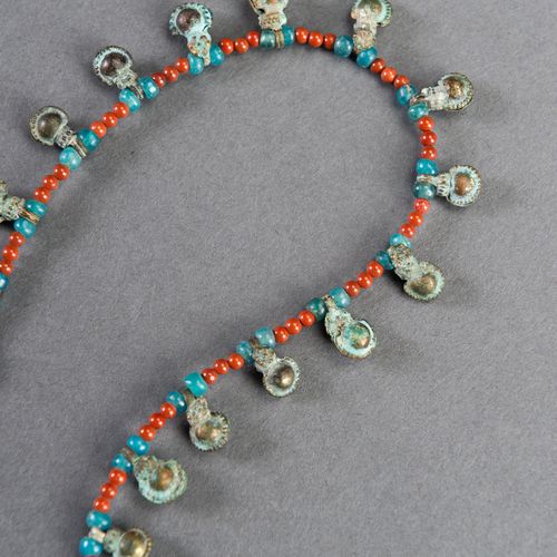 A FINE NECKLACE WITH 35 EARLY PYU BRONZE BEADS AND TWO CLASSICAL MEHRGARH NECKLA&hellip;