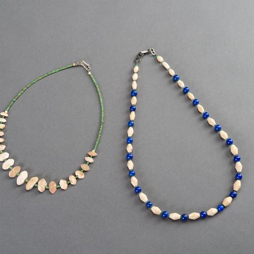 TWO MEHRGARH LAPIS LAZULI, STEATITE AND SEA SHELL NECKLACES TWO MEHRGARH LAPIS L&hellip;