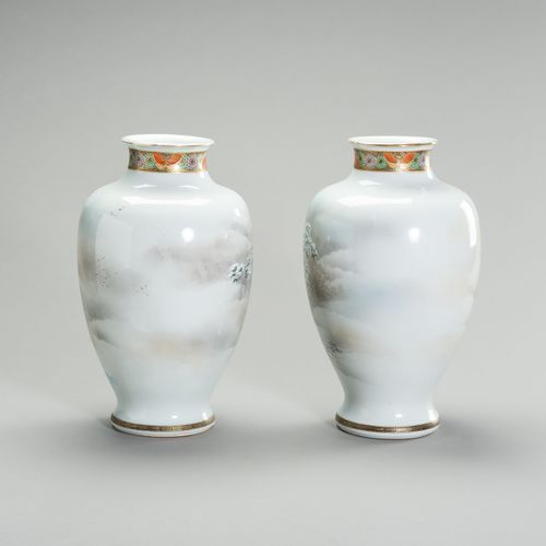 A LARGE PAIR OF PORCLEAIN VASES WITH A WINTER SCENE A LARGE PAIR OF PORCLEAIN VA&hellip;