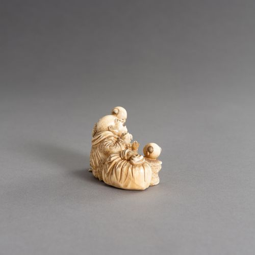 CHIKAHIDE: AN IVORY OKIMONO OF HOTEI WITH TWO KARAKO CHIKAHIDE: AN IVORY OKIMONO&hellip;