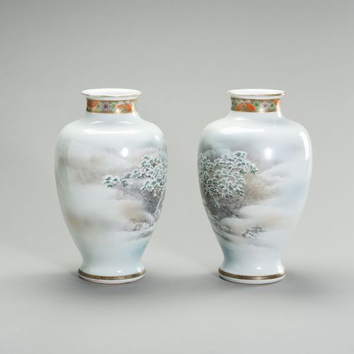 A LARGE PAIR OF PORCLEAIN VASES WITH A WINTER SCENE A LARGE PAIR OF PORCLEAIN VA&hellip;