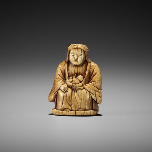 A RARE AND EARLY IVORY NETSUKE OF KARITEIMO (HARITI) A RARE AND EARLY IVORY NETS&hellip;