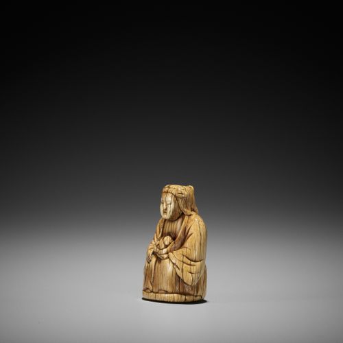 A RARE AND EARLY IVORY NETSUKE OF KARITEIMO (HARITI) A RARE AND EARLY IVORY NETS&hellip;