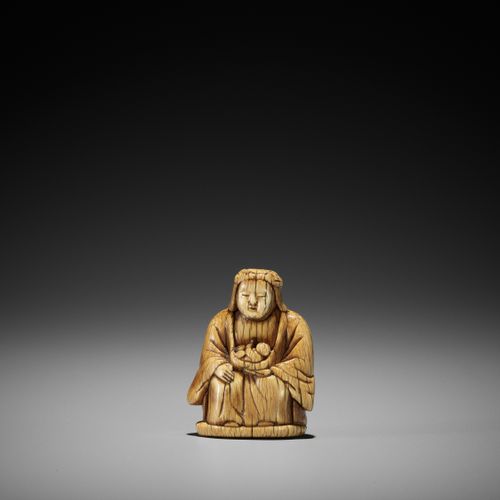 A RARE AND EARLY IVORY NETSUKE OF KARITEIMO (HARITI) A RARE AND EARLY IVORY NETS&hellip;