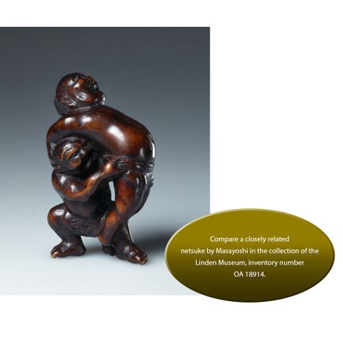 MASAYOSHI: A WOOD OKIMONO NETSUKE OF TWO SUMO WRESTLERS MASAYOSHI: A WOOD OKIMON&hellip;