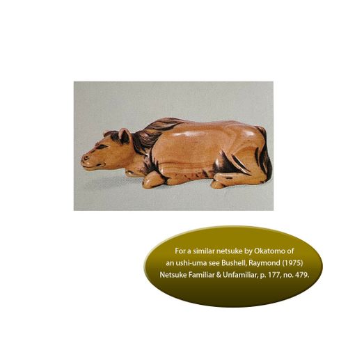 A RARE AND LARGE IVORY NETSUKE OF A COW-HORSE (USHI-UMA) RARO Y GRANDE NETSUKE D&hellip;