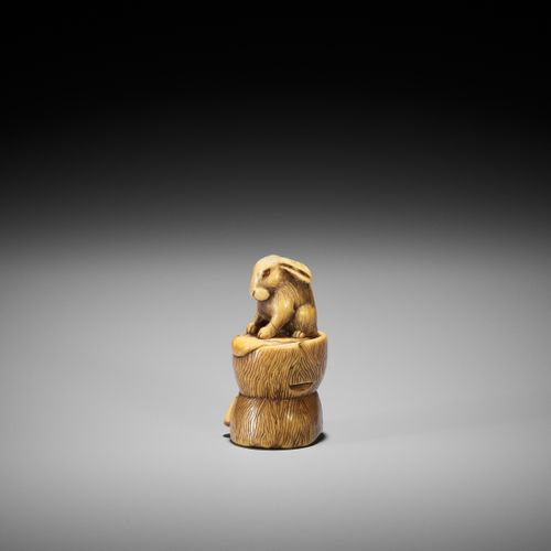 A SUPERB OSAKA SCHOOL IVORY INGYO NETSUKE OF A LUNAR HARE A SUPERB OSAKA SCHOOL &hellip;