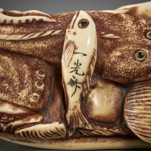 IKKOSAI: A FINE IVORY NETSUKE OF MARINE LIFE IKKOSAI: EINE FEINE NETSUKE AUS MEE&hellip;