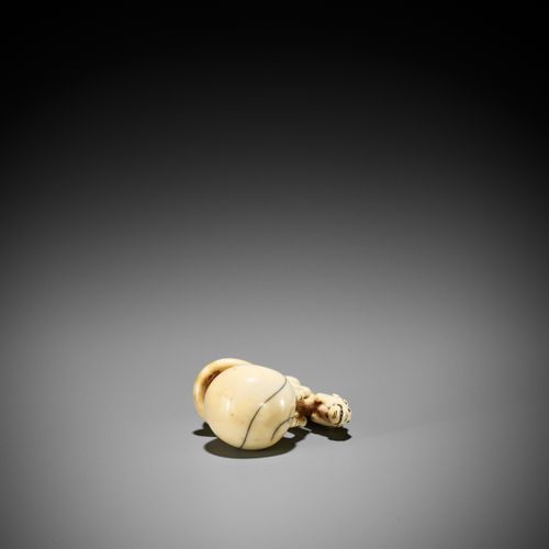 A GOOD IVORY NETSUKE OF CHOKARO’S HORSE EMERGING FROM A DOUBLE GOURD UN BON NETS&hellip;