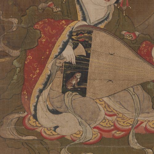 A VERY EARLY AND IMPORTANT SILK PAINTING OF BENZAITEN, C. 1400 Versiegeltes Sekk&hellip;