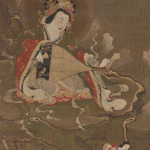 A VERY EARLY AND IMPORTANT SILK PAINTING OF BENZAITEN, C. 1400 Sekkyakushi sella&hellip;