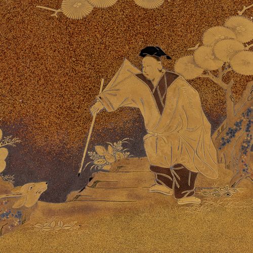 A RARE LACQUER SUZURIBAKO DEPICTING KOSHOHEI 日本，18世纪，江户时代（1615-1868年）

长方形，圆角，金边&hellip;
