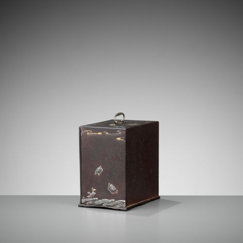 AN EXCEPTIONALLY RARE INLAID IRON MINIATURE KODANSU (CABINET) WITH TURTLES AND C&hellip;