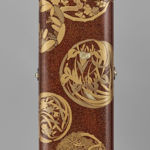 A LACQUER FUBAKO WITH FLORAL ROUNDELS Japan, 19th century

Of rectangular form, &hellip;