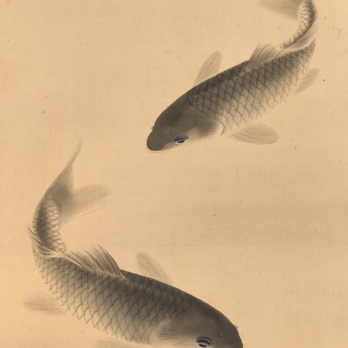 SEISEN: A SCROLL PAINTING OF CARPS Di Seisen, firmato Seisen con sigillo Seisen
&hellip;