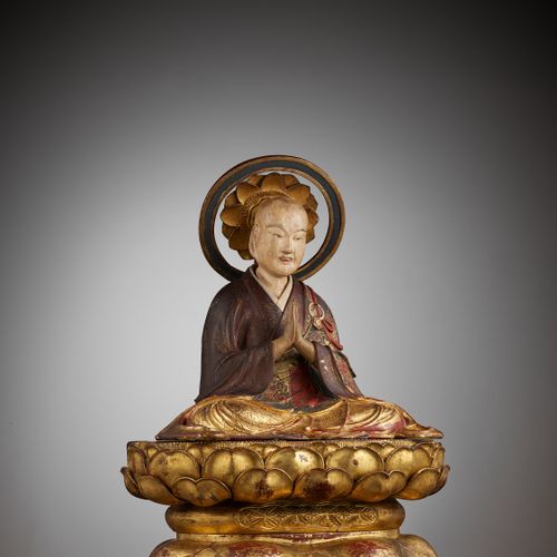 A POLYCHROME AND GILT-LACQUERED FIGURE OF A BUDDHIST MONK Japan, 16th-17th centu&hellip;