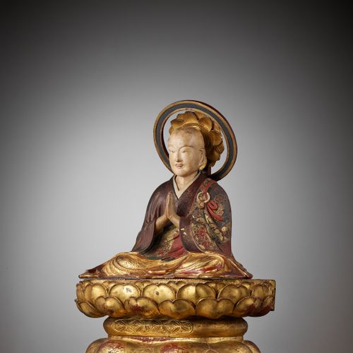 A POLYCHROME AND GILT-LACQUERED FIGURE OF A BUDDHIST MONK Japon, XVIe-XVIIe sièc&hellip;