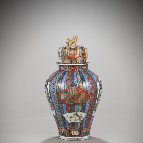 A RARE ENSEMBLE OF A LARGE IMARI VASE AND COVER ON AN ANCIENT HARDWOOD PEDESTAL &hellip;