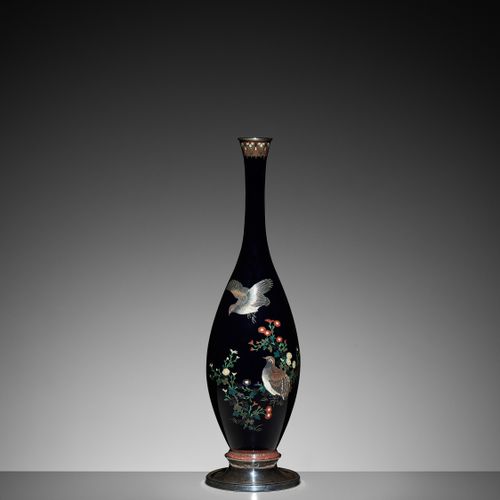 A CLOISONNÉ ENAMEL VASE WITH QUAILS AND CHRYSANTHEMUM, ATTRIBUTED TO THE WORKSHO&hellip;