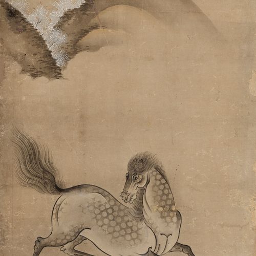 A RARE HASEGAWA SCHOOL SIX-PANEL BYOBU (FOLDING SCREEN) WITH HORSES 日本，17-18世纪，江&hellip;