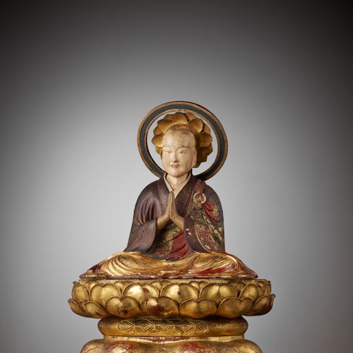 A POLYCHROME AND GILT-LACQUERED FIGURE OF A BUDDHIST MONK 日本，16-17世纪，室町末期（1336-1&hellip;
