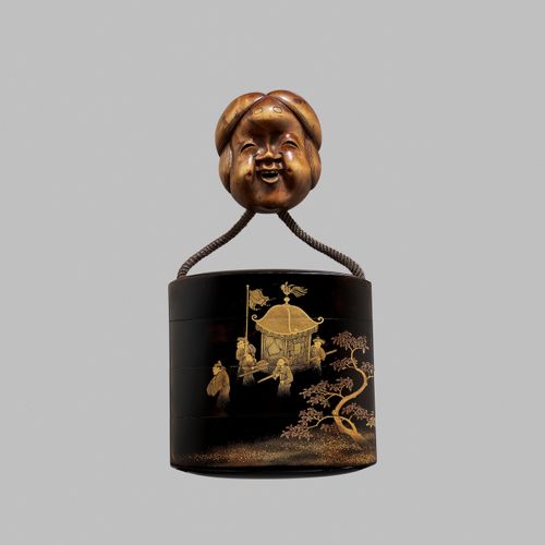 A FINE FOUR-CASE LACQUER INRO OF ROSEI'S DREAM 一件精美的罗塞的梦的四盒漆器内画
日本，19世纪

四盒黑漆内画描&hellip;