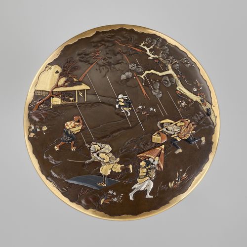 INOUE OF KYOTO: A SUPERB AND LARGE CIRCULAR INLAID BRONZE BOX AND COVER Inoue of&hellip;