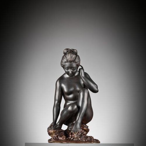 SANO TAKACHIKA: A MASTERFUL FIGURAL BRONZE STUDY OF A BATHING NUDE SANO TAKACHIK&hellip;