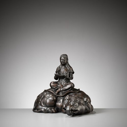 SHIUN: A FINE BRONZE OKIMONO OF FUGEN BOSATSU SEATED ON AN ELEPHANT SHIUN: A FIN&hellip;
