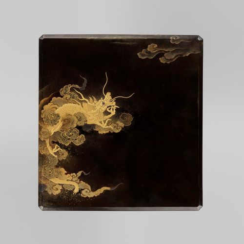 A BLACK AND GOLD LACQUER SUZURIBAKO WITH DRAGON AND TIGER SUZURIBAKO NOIR ET OR &hellip;