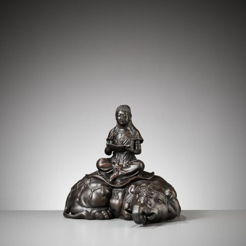 SHIUN: A FINE BRONZE OKIMONO OF FUGEN BOSATSU SEATED ON AN ELEPHANT SHIUN: FINE &hellip;