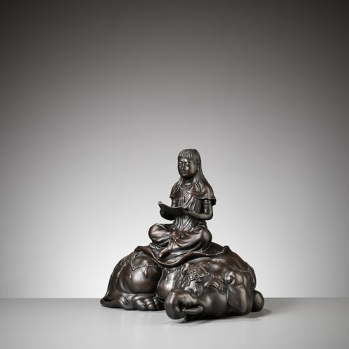 SHIUN: A FINE BRONZE OKIMONO OF FUGEN BOSATSU SEATED ON AN ELEPHANT 石云：FUGEN BOS&hellip;
