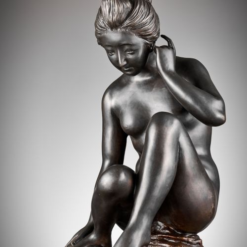 SANO TAKACHIKA: A MASTERFUL FIGURAL BRONZE STUDY OF A BATHING NUDE SANO TAKACHIK&hellip;