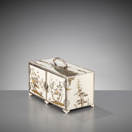 A SUPERB AND LARGE SHIBAYAMA-INLAID SILVER AND IVORY CABINET A SUPERB AND LARGE &hellip;