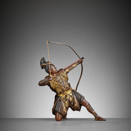 KOICHI: A PARCEL GILT BRONZE FIGURE OF AN ARCHER KOICHI: A PARCEL GILT BRONZE FI&hellip;