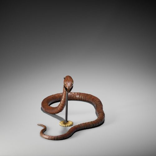 A RARE AND IMPRESSIVE PATINATED BRONZE ARTICULATED MODEL OF A SNAKE RARE ET IMPR&hellip;