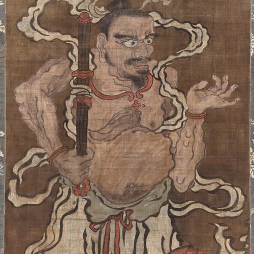 AN IMPRESSIVE PAIR OF LARGE SCROLL PAINTINGS DEPICTING NIO GUARDIANS 一对令人印象深刻的描绘&hellip;