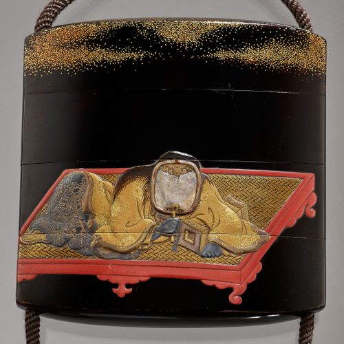 A FINE FOUR-CASE LACQUER INRO OF ROSEI'S DREAM 一件精美的罗塞的梦的四盒漆器内画
日本，19世纪

四盒黑漆内画描&hellip;