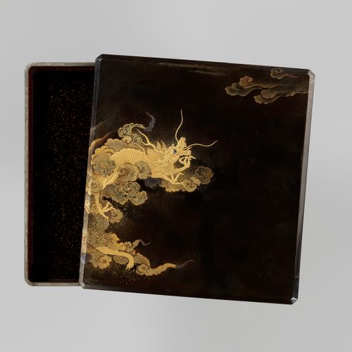 A BLACK AND GOLD LACQUER SUZURIBAKO WITH DRAGON AND TIGER SUZURIBAKO NOIR ET OR &hellip;