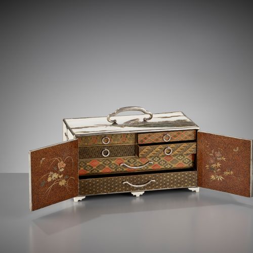 A SUPERB AND LARGE SHIBAYAMA-INLAID SILVER AND IVORY CABINET A SUPERB AND LARGE &hellip;