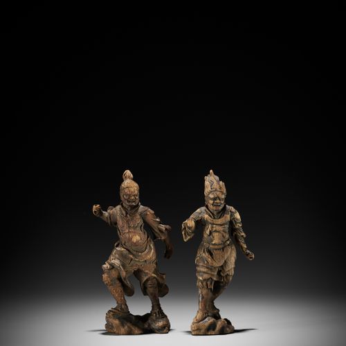 TWO UNUSUAL WOOD FIGURES OF BISHAMONTEN AND FUDO MYO-O 两幅不寻常的比沙门天和福多妙王木雕
日本，17-1&hellip;