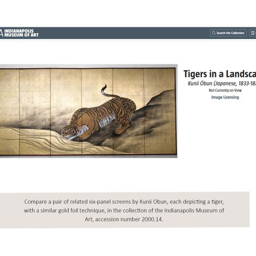 AN IMPRESSIVE AND VERY RARE PAIR OF SIX-PANEL BYOBU SCREENS DEPICTING A LEOPARD &hellip;