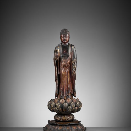 A GILT-LACQUERED WOOD FIGURE OF AMIDA NYORAI 鎏金木雕阿弥陀佛 NYORAI
日本，18-19世纪，江户时代（161&hellip;
