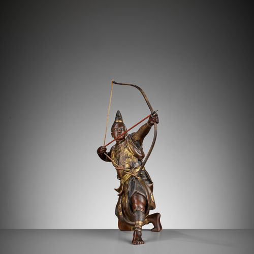 KOICHI: A PARCEL GILT BRONZE FIGURE OF AN ARCHER KOICHI: FIGURA IN BRONZO DORATO&hellip;