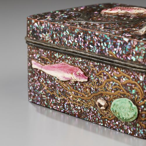 A SUPERB CERAMIC AND MOTHER-OF-PEARL INLAID LACQUER BOX AND COVER, ATTRIBUTED TO&hellip;