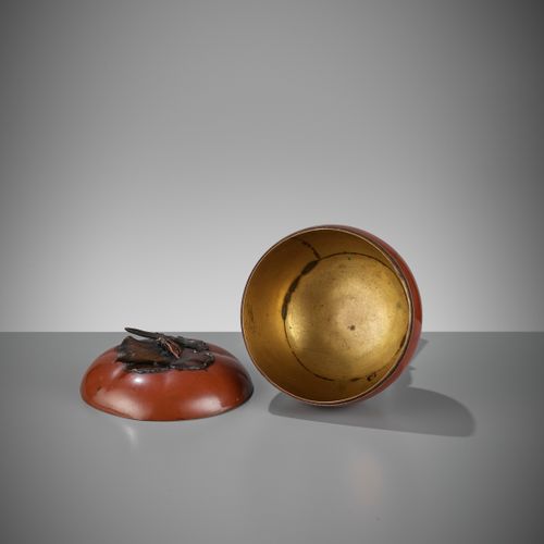 A BRONZE PERSIMMON-FORM INCENSE BOX AND COVER A BRONZE PERSIMMON-FORM INCENSE BO&hellip;