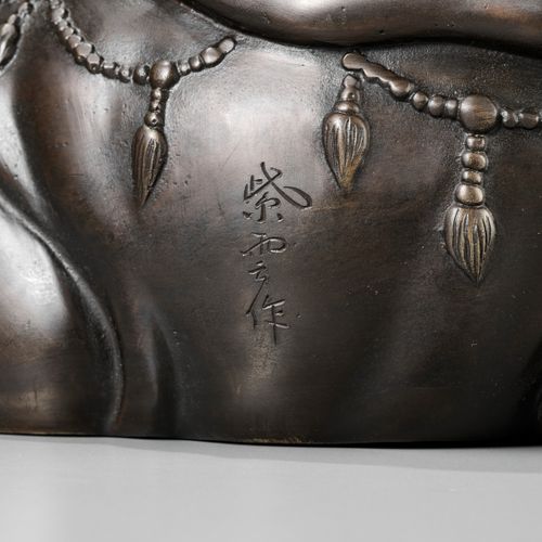 SHIUN: A FINE BRONZE OKIMONO OF FUGEN BOSATSU SEATED ON AN ELEPHANT 石云：FUGEN BOS&hellip;