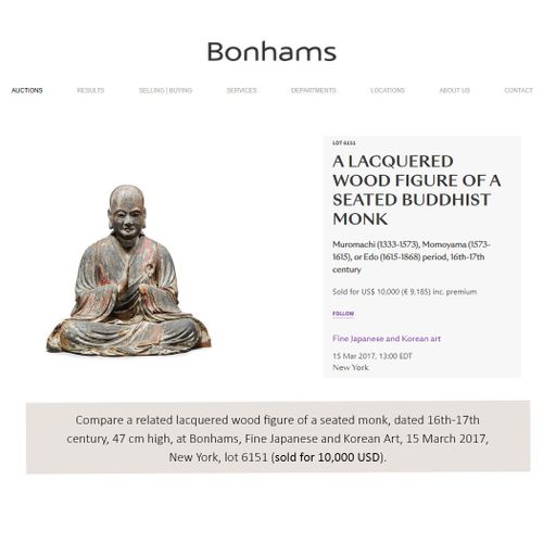 A LACQUERED WOOD FIGURE OF A SEATED BUDDHIST MONK FIGURINE EN BOIS LAQUÉ D'UN MO&hellip;