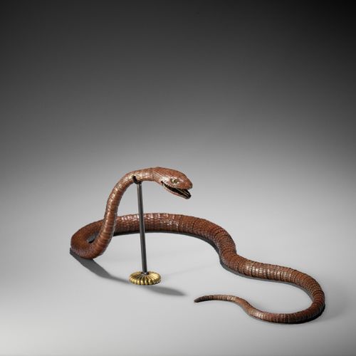 A RARE AND IMPRESSIVE PATINATED BRONZE ARTICULATED MODEL OF A SNAKE Seltenes und&hellip;